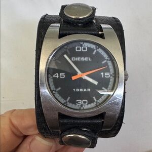 Diesel Black Dial Watch with Silver Case and Orange Hand